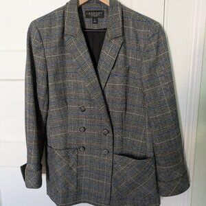 Laundry by Shelli Segal Blazer Women's Size Med Plaid Doublebreasted Blue Grey